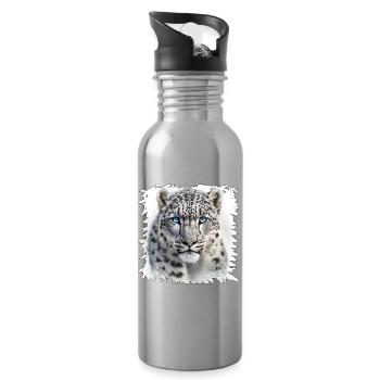 Schneeleopard mit blauen Augen - Trinkflasche mit integriertem Trinkhalm - Lightsilver - Rechts