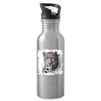 Snow Leopard Breakthrough Design - Water bottle with straw - silver - Right