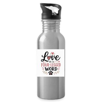 Liebe ist ein Vierbein Wort - Trinkflasche mit integriertem Trinkhalm - Lightsilver - Rechts