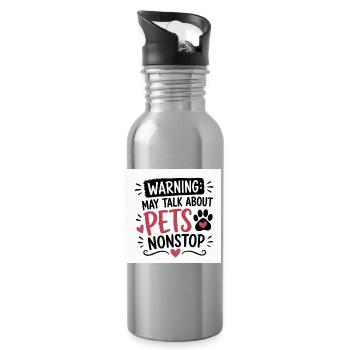 Attention : Parlez sans arrêt avec les animaux de compagnie - Gourde avec paille intégrée - argent clair - Droite