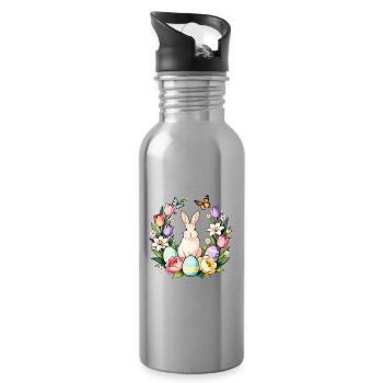 Easter Bloom Bunny - Water bottle with straw - silver - Right