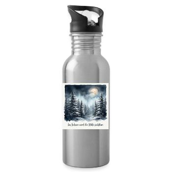 Im Schnee wird die Stille sichtbar – Winterwald  - Trinkflasche mit integriertem Trinkhalm - Lightsilver - Rechts