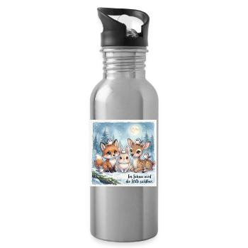 Süße Winterwald Tiere – Fuchs, Hase und Rehkitz  - Trinkflasche mit integriertem Trinkhalm - Lightsilver - Rechts