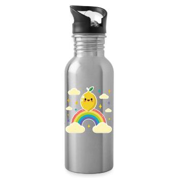 Kawaii Lemon Rainbow - Water bottle with straw - silver - Right