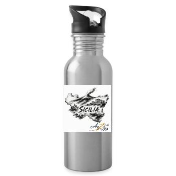 AZZO Sizilien Skizzenkarte - Trinkflasche mit integriertem Trinkhalm - Lightsilver - Rechts