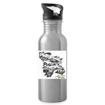 Azzo Puglia Skizzenkarte  - Trinkflasche mit integriertem Trinkhalm - Lightsilver - Rechts