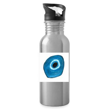 Blaues Auge in Kreisform - Trinkflasche mit integriertem Trinkhalm - Lightsilver - Rechts