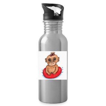 Petit Singe sur un bateau pneumatique rouge - Gourde avec paille intégrée - argent clair - Droite