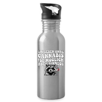 Lustiges Cannabis Waschbär Design - Trinkflasche mit integriertem Trinkhalm - Lightsilver - Rechts