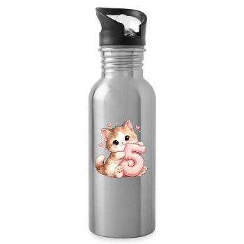 Kätzchen 5 Geburtstag - Trinkflasche mit integriertem Trinkhalm - Lightsilver - Rechts