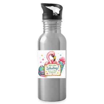 Flamingo Schulstart Abenteuer - Trinkflasche mit integriertem Trinkhalm - Lightsilver - Rechts