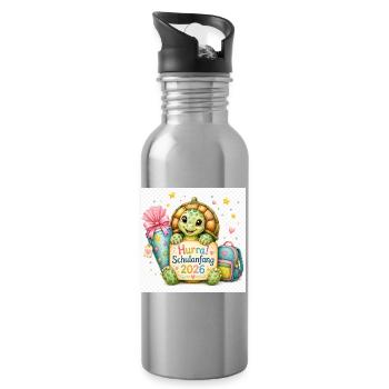 Hurra Schulbeginn 2026 Schildkröte - Trinkflasche mit integriertem Trinkhalm - Lightsilver - Rechts