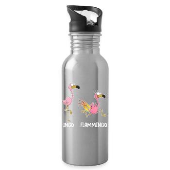 Ingo & Flammingo – Funny Flamingos - Water bottle with straw - silver - Right