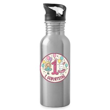 Erster Geburtstag Ballerina Hase - Trinkflasche mit integriertem Trinkhalm - Lightsilver - Rechts