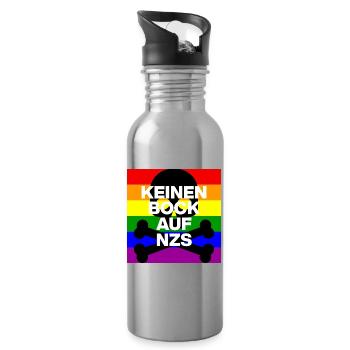 KEINEN BOCK AUF FASCHOS, NO NZS, NO AFD SCHWARZ - Trinkflasche mit integriertem Trinkhalm - Lightsilver - Rechts
