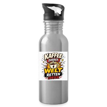 Kaffee zuerst, Welt retten später. - Trinkflasche mit integriertem Trinkhalm - Lightsilver - Rechts