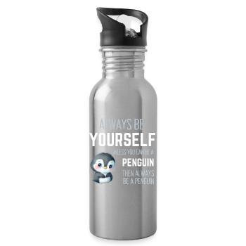 Immer du selbst – lustiges Pinguin-Geschenk - Trinkflasche mit integriertem Trinkhalm - Lightsilver - Rechts