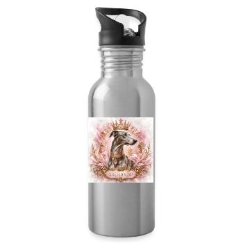 Royal Greyhound Portrait with Crown - Water bottle with straw - silver - Right
