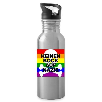 KEINEN BOCK AUF NAZIS, NO NZS, NO AFD, SKULL WEISS - Trinkflasche mit integriertem Trinkhalm - Lightsilver - Rechts