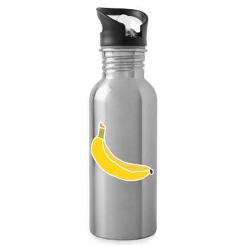 Banane jaune – Illustration fruitée minimaliste - Gourde avec paille intégrée - argent clair - Droite