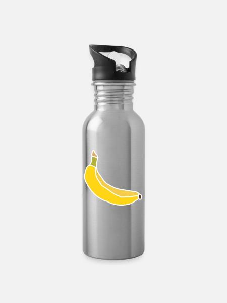 Gelbe Banane – Minimalistische fruchtige Illustration - Trinkflasche mit integriertem Trinkhalm - Lightsilver