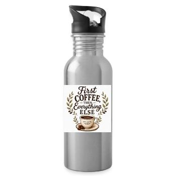 D’abord un café, puis tout le reste | Café vintage - Gourde avec paille intégrée - argent clair - Droite