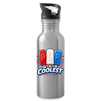 Funny grandpa, the coolest dad - Water bottle with straw - silver - Right