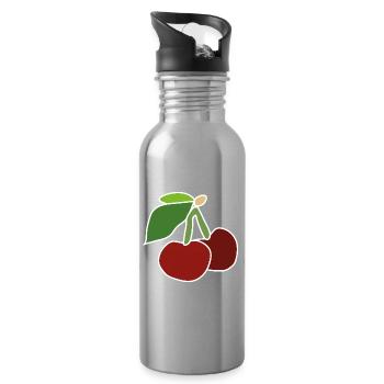 Red Cherries – Fruity Pop Illustration - Water bottle with straw - silver - Right