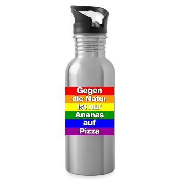 GEGEN DIE NATUR IST NUR ANANAS AUF PIZZA, TOLERANZ - Trinkflasche mit integriertem Trinkhalm - Lightsilver - Rechts