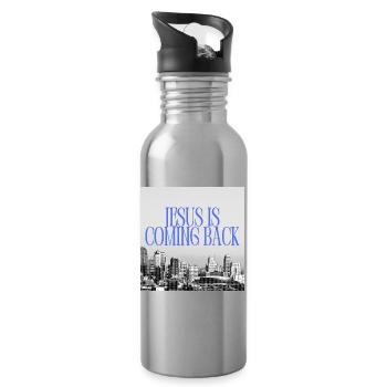 Jesus Is Coming Back Urban Skyline Typography Grap - Water bottle with straw - silver - Right
