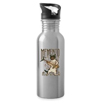 Memento Cat Fish Bone Mushroom Funny Vintage Art - Water bottle with straw - silver - Right
