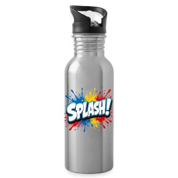Comic lettering with splashes of paint – Pop Art Sty - Water bottle with straw - silver - Right