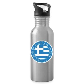 Crete Greece – Vintage Island - Water bottle with straw - silver - Right