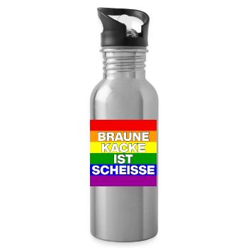 BRAUNE KACKE IST SCHEISSE, NO NZS, NO AFD, WEISS - Trinkflasche mit integriertem Trinkhalm - Lightsilver - Rechts