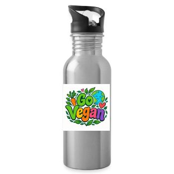 Adoptez une fleur végane - Gourde avec paille intégrée - argent clair - Droite