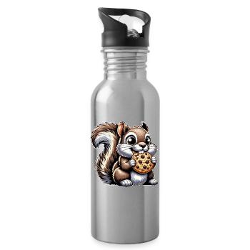 Funny Squirrel Loves Cookies Dessert - Water bottle with straw - silver - Right