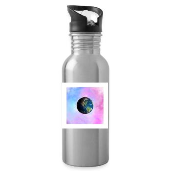 Earth in pastel galaxy - Water bottle with straw - silver - Right