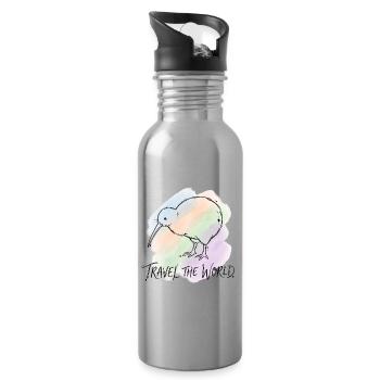 World Tour Kiwi Bird Watercolor Illustration - Water bottle with straw - silver - Right