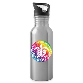 Cercle océanique du Mandala de la Tortue Arc-en-ciel - Gourde avec paille intégrée - argent clair - Droite