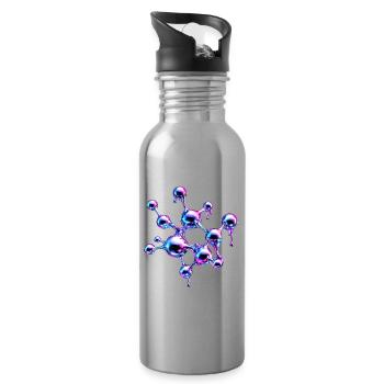 Liquid Metal Molecule Art - Water bottle with straw - silver - Right