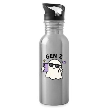 Gen Z Kawaii Ghost Selfie Cool Sunglasses Spooky  - Water bottle with straw - silver - Right