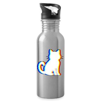 EDM Cat - Electronic Dance Music - Water bottle with straw - silver - Right