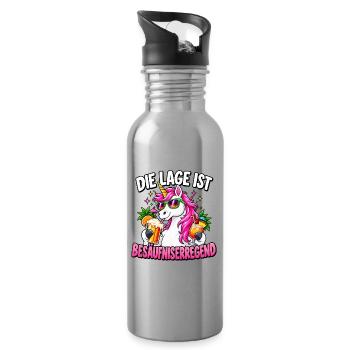 Besäufniserregendes Einhorn Party - Trinkflasche mit integriertem Trinkhalm - Lightsilver - Rechts