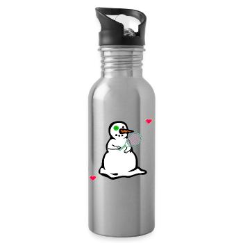Winter Snowman, Kids Tennis - Water bottle with straw - silver - Right