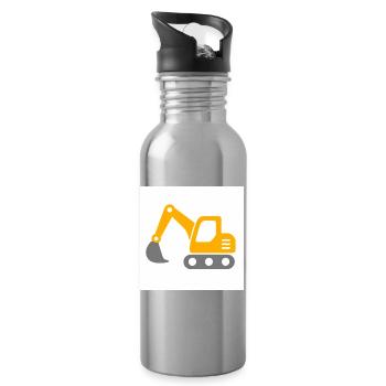 Schaufelbagger gelb - Trinkflasche mit integriertem Trinkhalm - Lightsilver - Rechts
