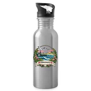 Dänemark Küstenlogo mit Möwen - Trinkflasche mit integriertem Trinkhalm - Lightsilver - Rechts