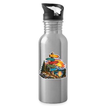 Wegweiser am Bergsee Sonnenuntergang - Trinkflasche mit integriertem Trinkhalm - Lightsilver - Rechts