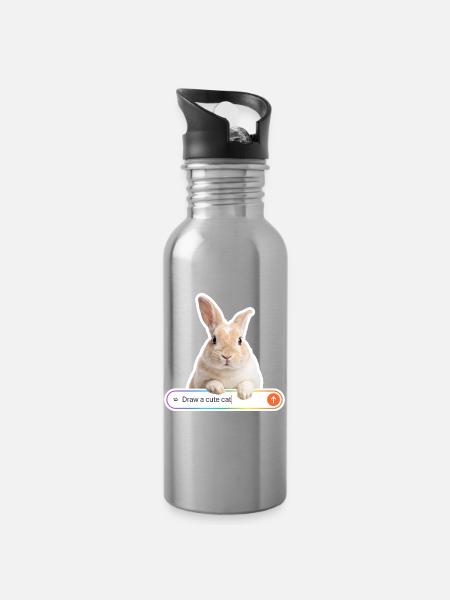 NOAI-Katze - Trinkflasche mit integriertem Trinkhalm - Lightsilver