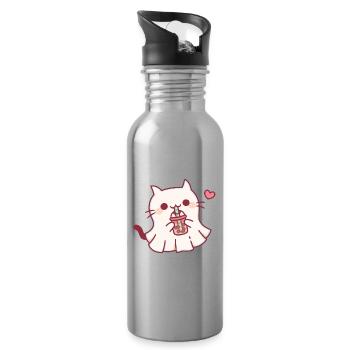 Süße Geisterkatze liebt Boba Tea Halloween - Trinkflasche mit integriertem Trinkhalm - Lightsilver - Rechts