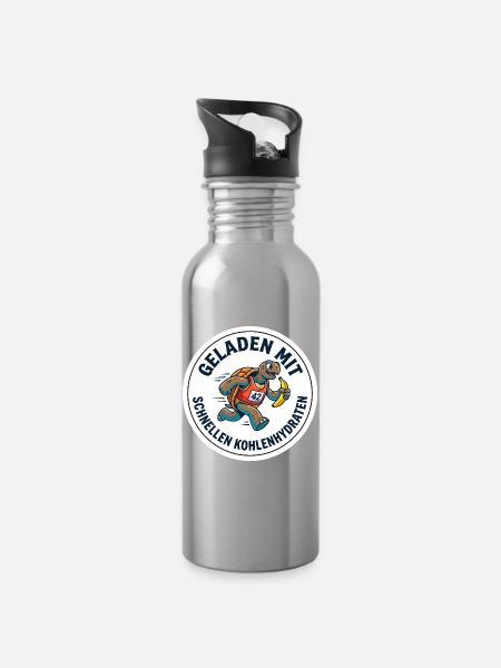 Marathon-Shirt Geladen mit Kohlenhydraten - Trinkflasche mit integriertem Trinkhalm - Lightsilver